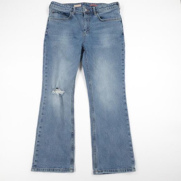 Pilcro Jeans Womens 31 Blue Flare Distressed Knee Stretch Denim Urban Outfitters - Picture 1 of 16